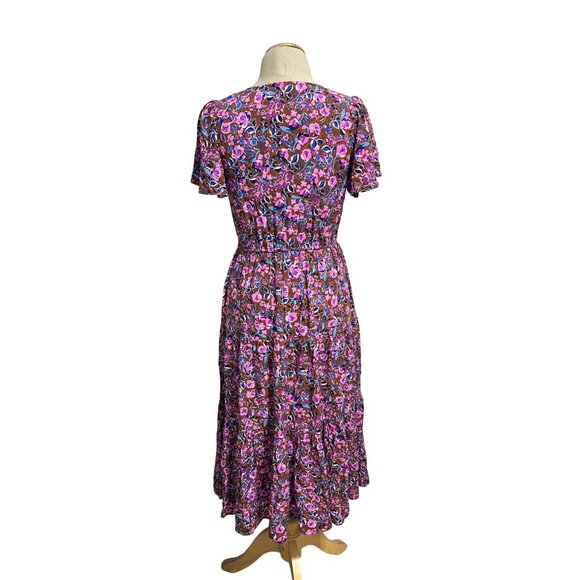 J.Crew Factory Dress Women's Size 2 Flutter-Sleeve Tiered Midi Floral Multicolor - Picture 6 of 10